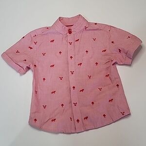 NWOT CHATEAU DE SABLE Animal Nature Print Embroidered Short Sleeve Button Up